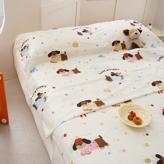 91家纺网 家纺一手货源 找家纺 梦楠家纺 2026新款12868全棉40支酒店隔脏睡袋 芙芙小狗