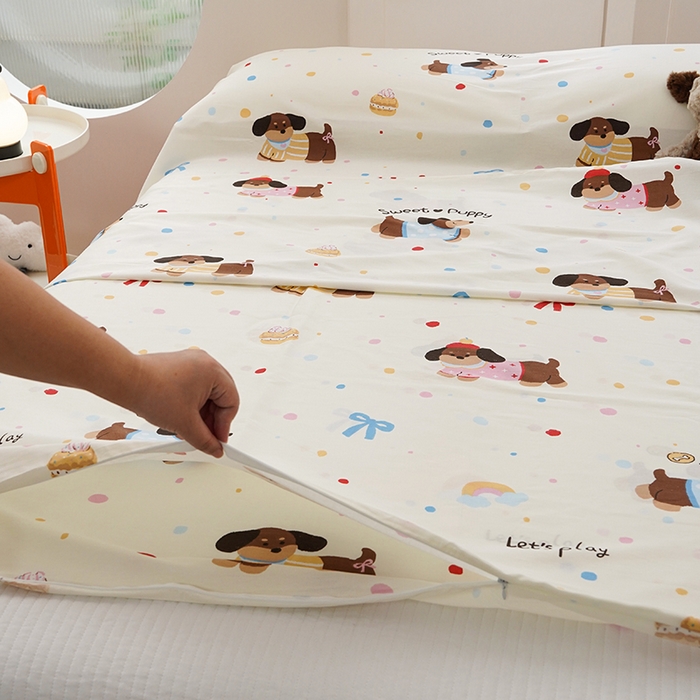 91家纺网 家纺一手货源 找家纺 梦楠家纺 2026新款12868全棉40支酒店隔脏睡袋 芙芙小狗