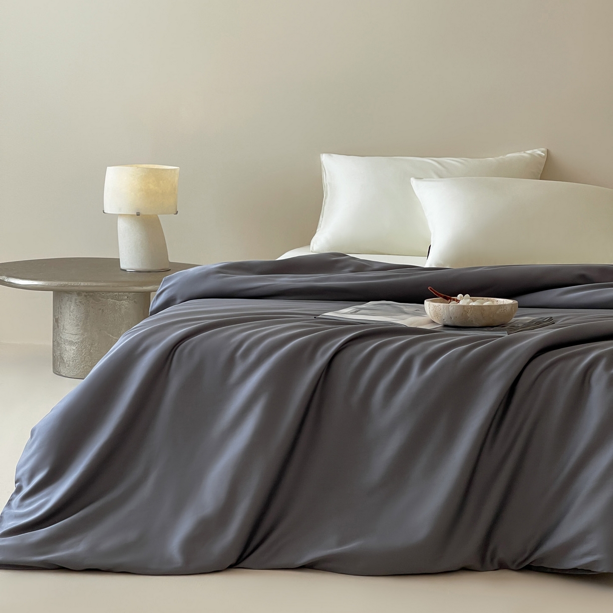 91家纺网 家纺一手货源 找家纺 三味舒屋 2026新款凉风小奢绸60S兰精天丝纯色单品系列-单被套被套单件 雅灰