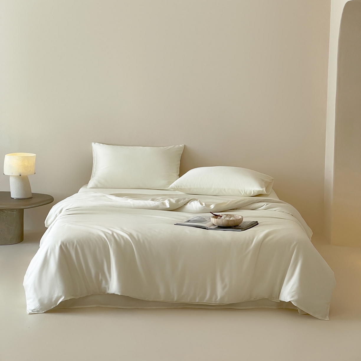 91家纺网 家纺一手货源 找家纺 三味舒屋 2026新款凉风小奢绸60S兰精天丝纯色单品系列-单被套被套单件 珍珠白