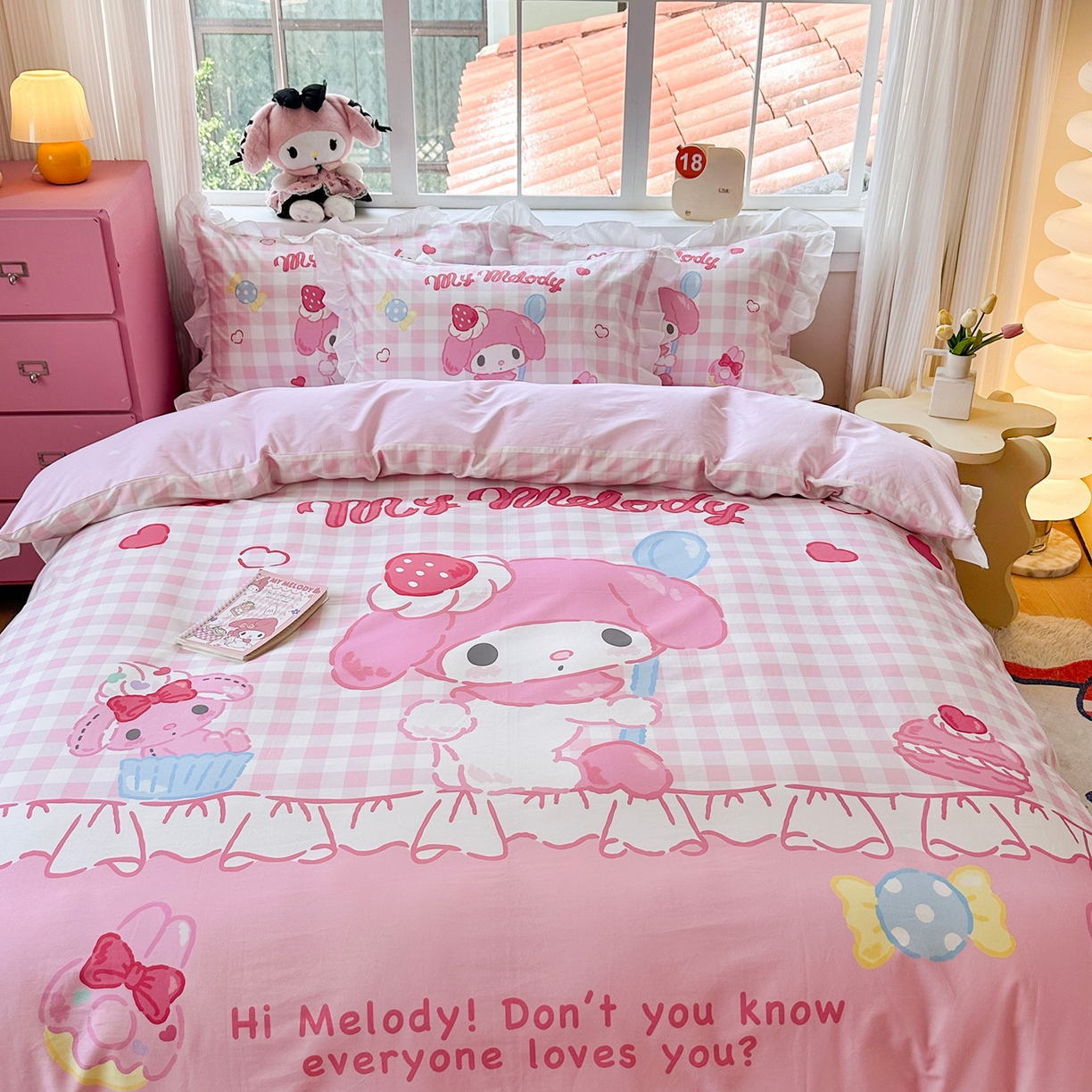 91家纺网 家纺一手货源 找家纺 （总）玉元坊 2026新款儿童卡通全棉纯棉花边被套正版授权三丽鸥美乐蒂大版四件套