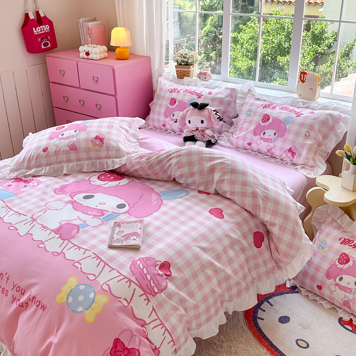 91家纺网 家纺一手货源 找家纺 （总）玉元坊 2026新款儿童卡通全棉纯棉花边被套正版授权三丽鸥美乐蒂大版四件套