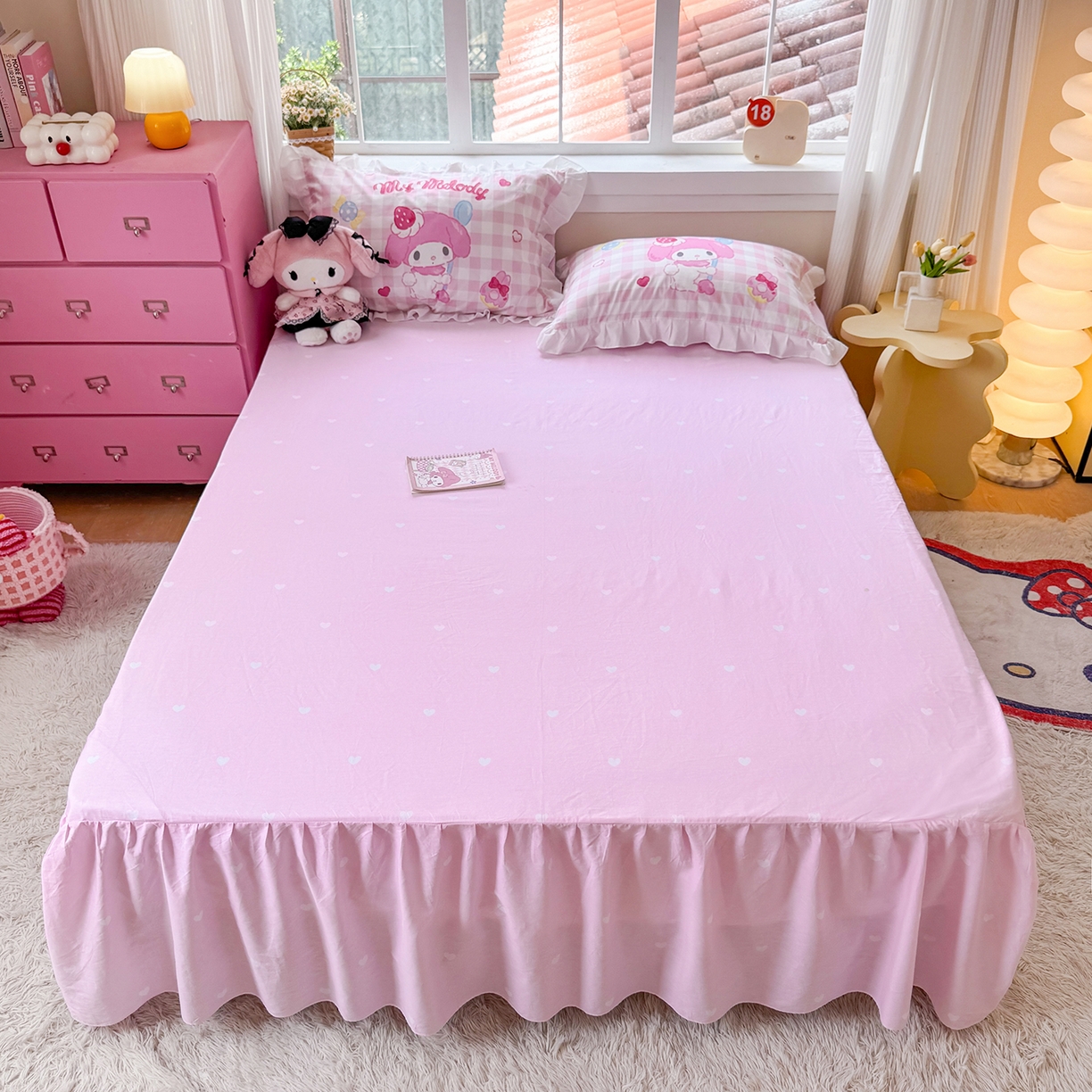 91家纺网 家纺一手货源 找家纺 玉元坊 2026新款儿童卡通全棉纯棉花边被套正版授权三丽鸥美乐蒂大版四件套 大版花边-星黛美乐蒂