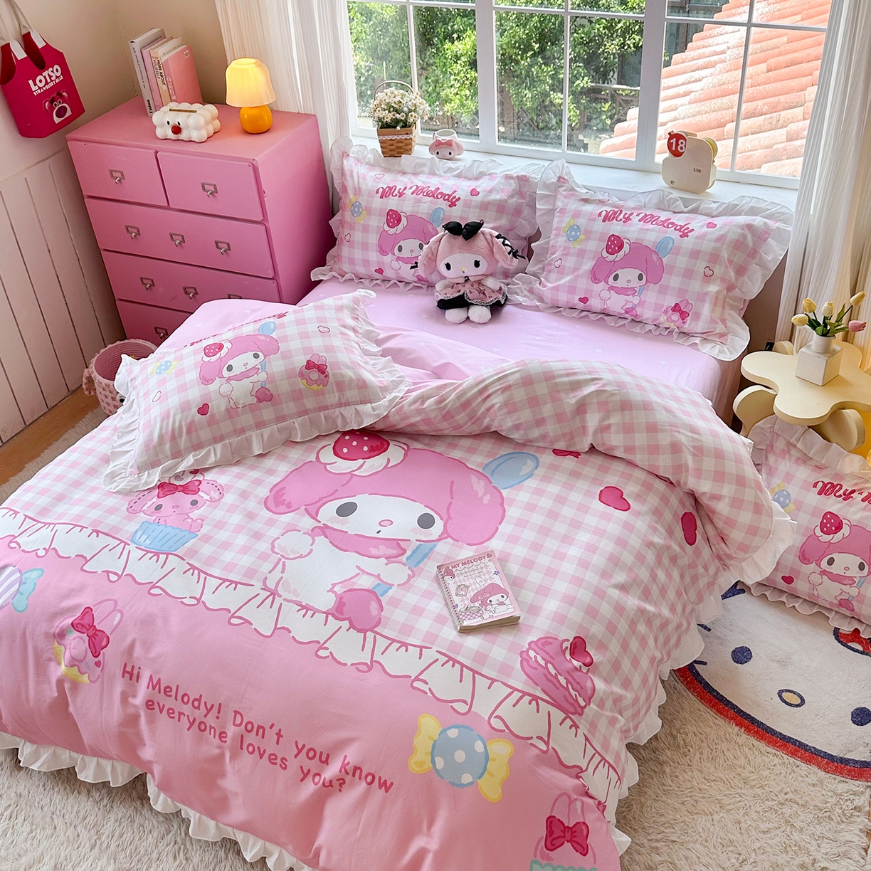 91家纺网 家纺一手货源 找家纺 （总）玉元坊 2026新款儿童卡通全棉纯棉花边被套正版授权三丽鸥美乐蒂大版四件套