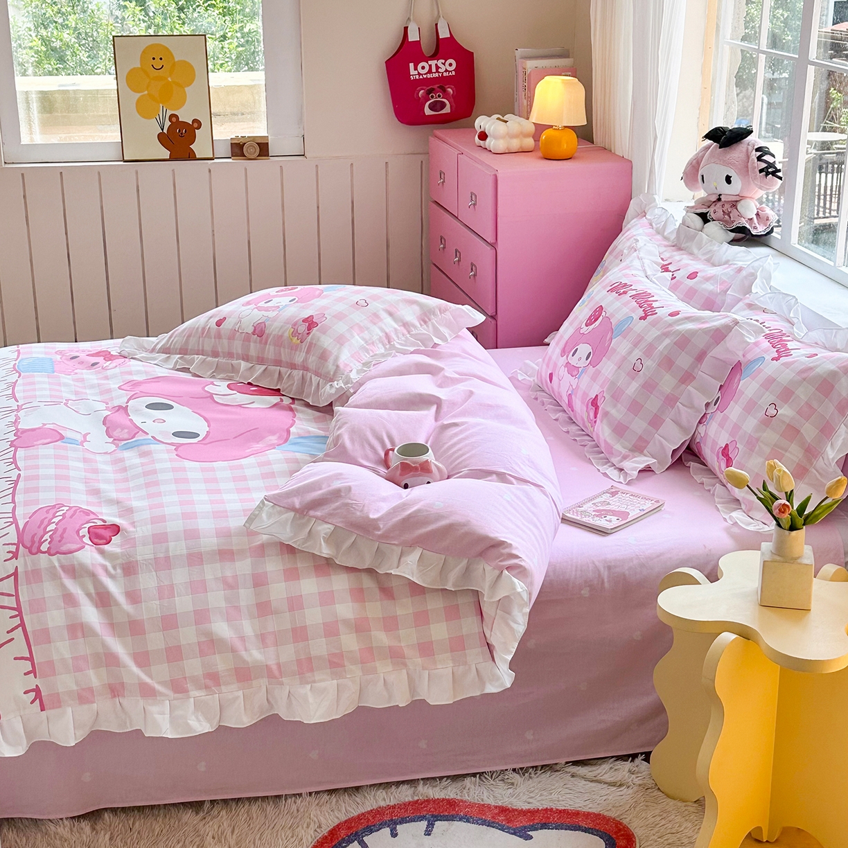 91家纺网 家纺一手货源 找家纺 （总）玉元坊 2026新款儿童卡通全棉纯棉花边被套正版授权三丽鸥美乐蒂大版四件套