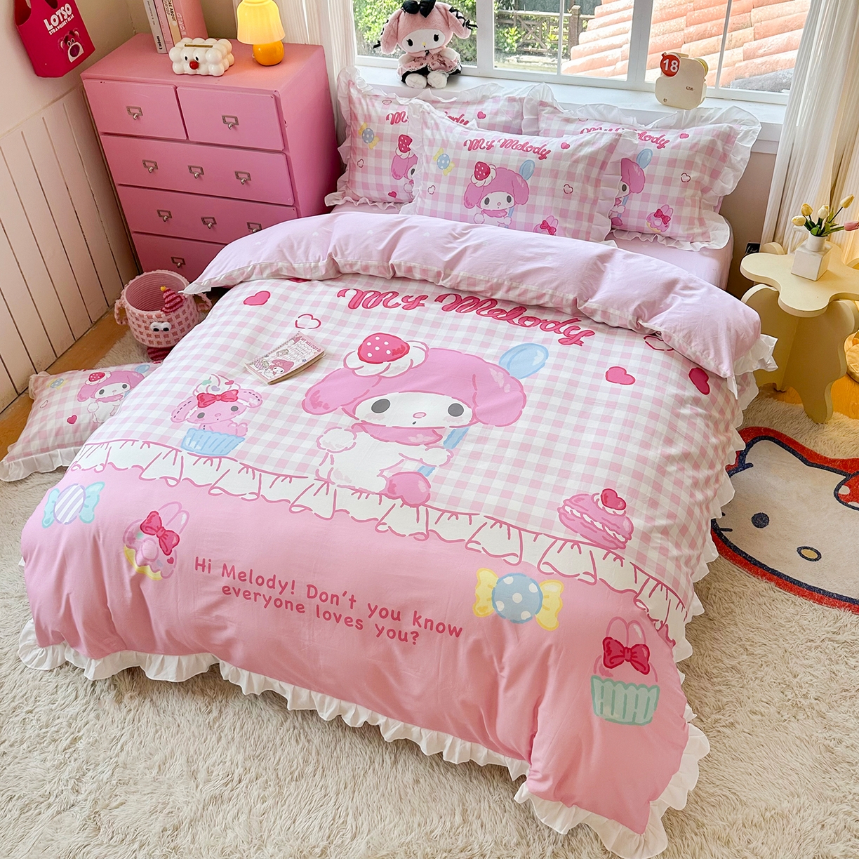 91家纺网 家纺一手货源 找家纺 （总）玉元坊 2026新款儿童卡通全棉纯棉花边被套正版授权三丽鸥美乐蒂大版四件套