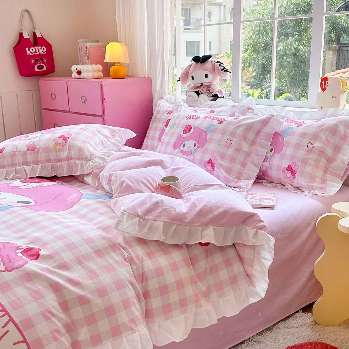 91家纺网 家纺一手货源 找家纺 （总）玉元坊 2026新款儿童卡通全棉纯棉花边被套正版授权三丽鸥美乐蒂大版四件套