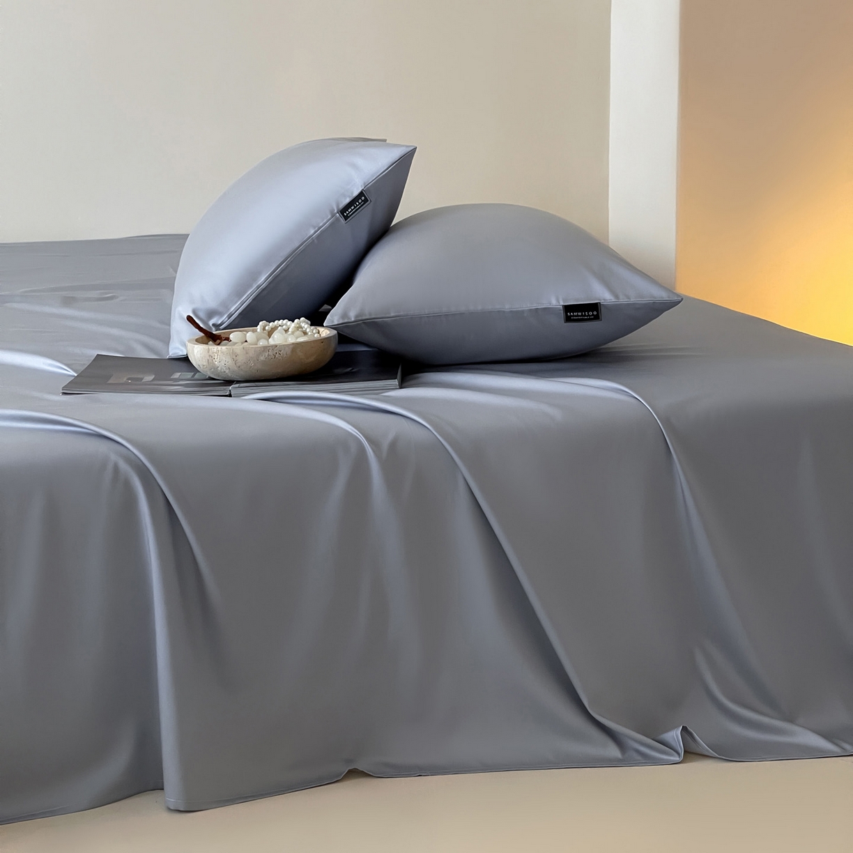 91家纺网 家纺一手货源 找家纺 三味舒屋 2026新款凉风小奢绸60S兰精天丝纯色单品系列-单床单床单单件 极光蓝