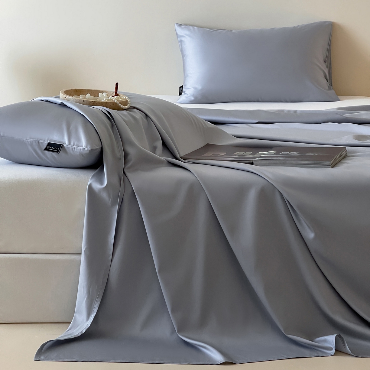 91家纺网 家纺一手货源 找家纺 三味舒屋 2026新款凉风小奢绸60S兰精天丝纯色单品系列-单床单床单单件 极光蓝