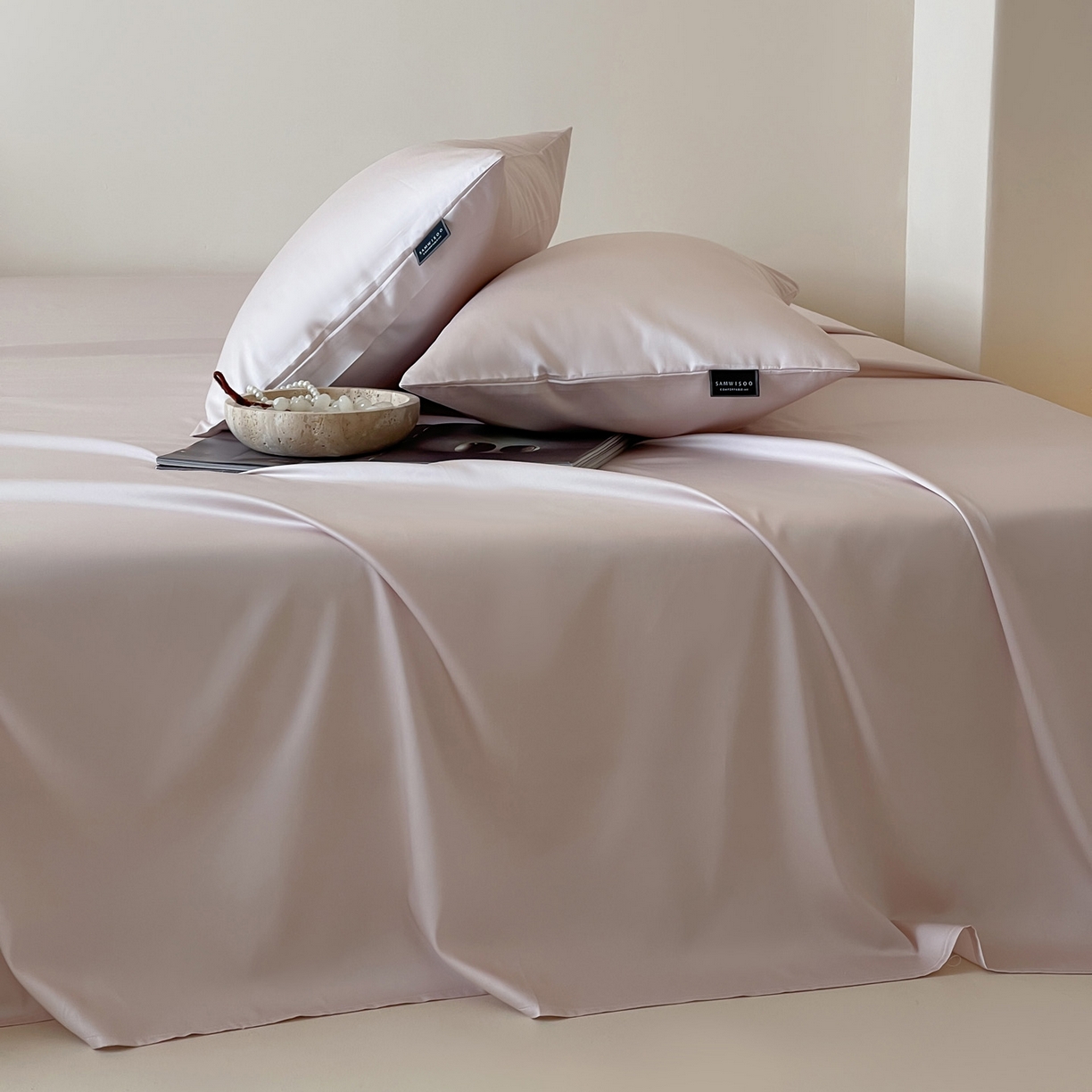 91家纺网 家纺一手货源 找家纺 三味舒屋 2026新款凉风小奢绸60S兰精天丝纯色单品系列-单床单床单单件 斯卡其粉