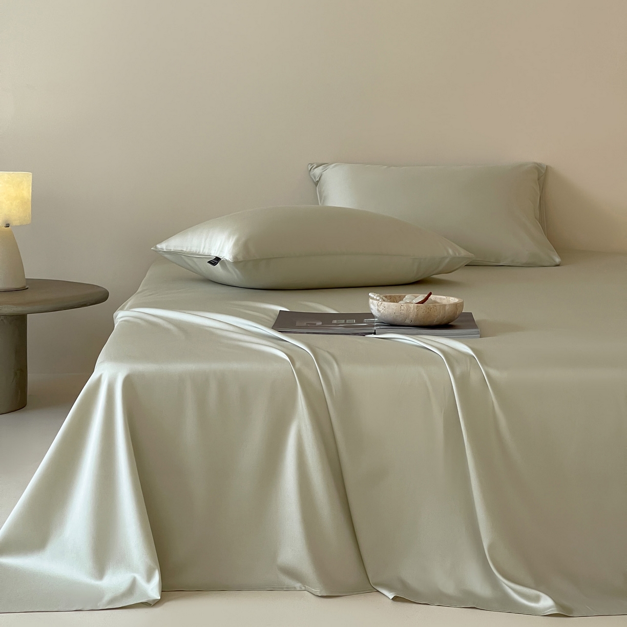 91家纺网 家纺一手货源 找家纺 三味舒屋 2026新款凉风小奢绸60S兰精天丝纯色单品系列-单床单床单单件 象牙白