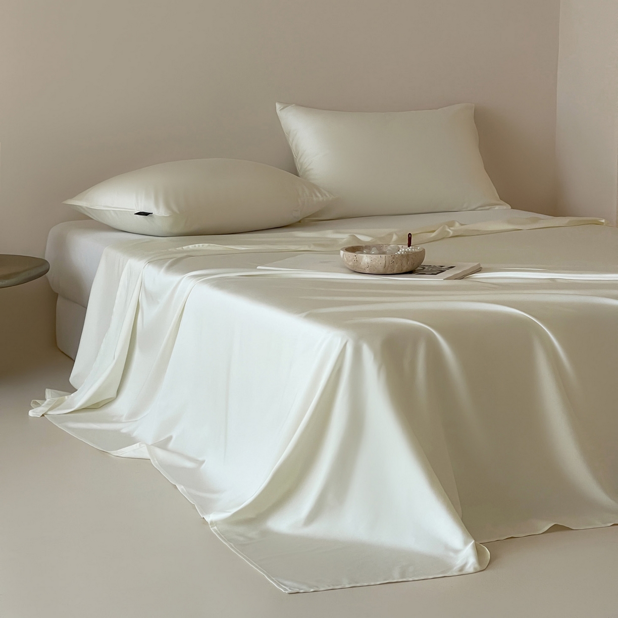 91家纺网 家纺一手货源 找家纺 三味舒屋 2026新款凉风小奢绸60S兰精天丝纯色单品系列-单床单床单单件 珍珠白