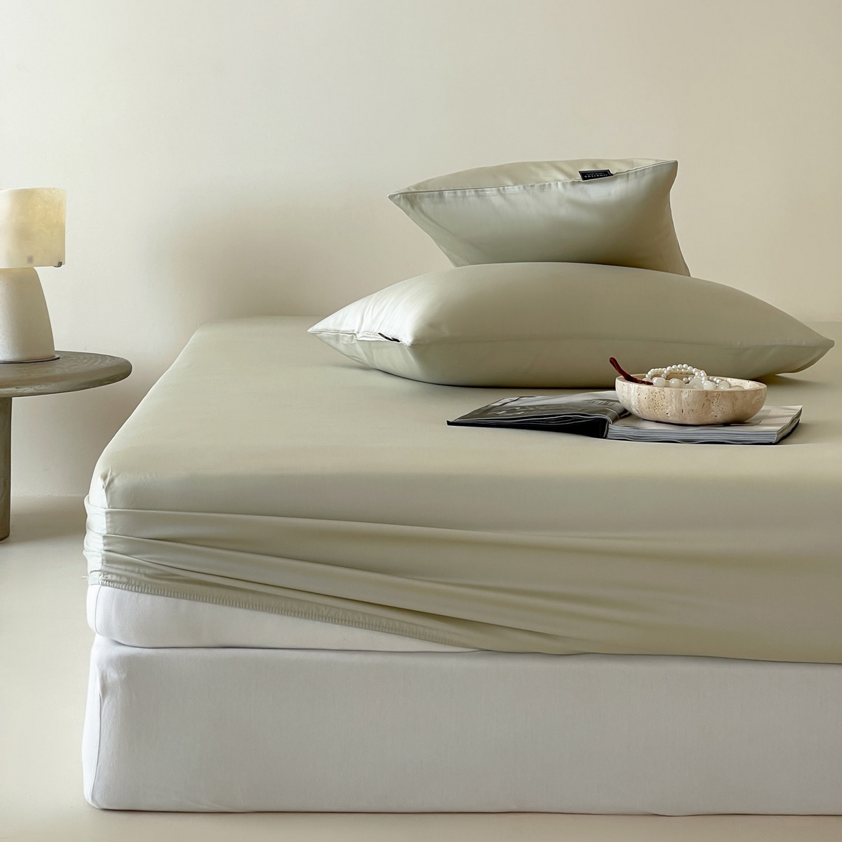 三味舒屋 2026新款凉风小奢绸60S兰精天丝纯色单品系列-单床笠 床笠单件 象牙白