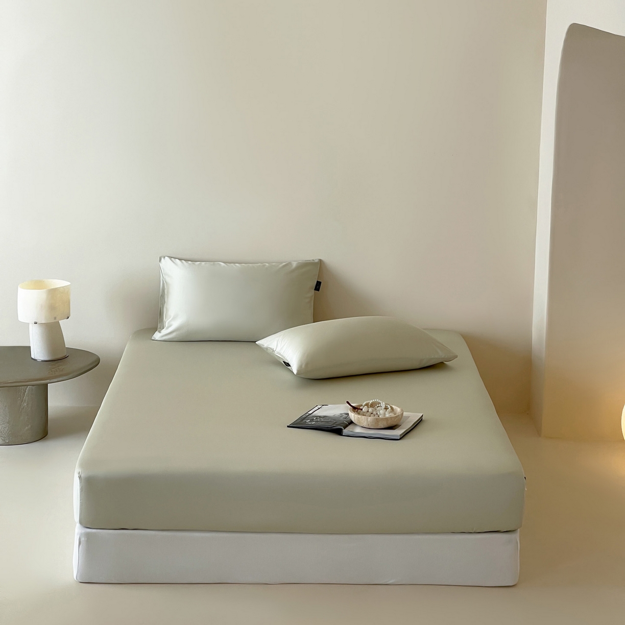 91家纺网 家纺一手货源 找家纺 三味舒屋 2026新款凉风小奢绸60S兰精天丝纯色单品系列-单床笠 床笠单件 象牙白