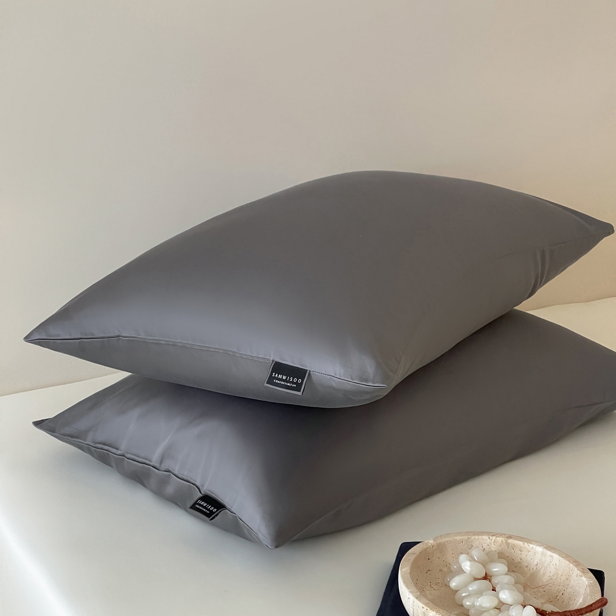 三味舒屋 2026新款凉风小奢绸60S兰精天丝纯色单品系列-单枕套枕套单件 雅灰