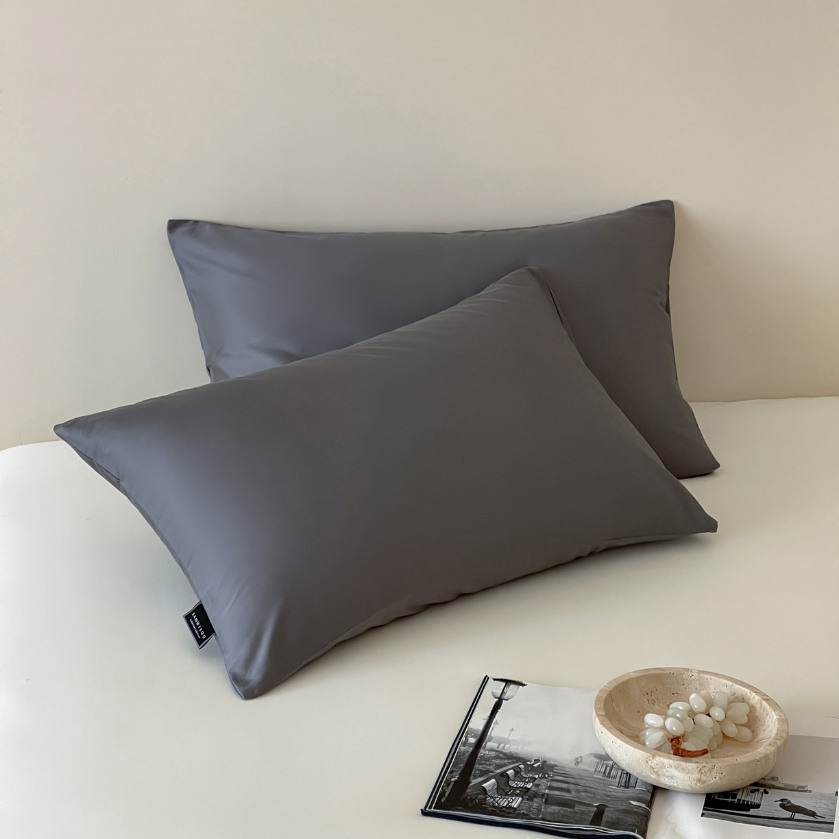 91家纺网 家纺一手货源 找家纺 三味舒屋 2026新款凉风小奢绸60S兰精天丝纯色单品系列-单枕套枕套单件 雅灰