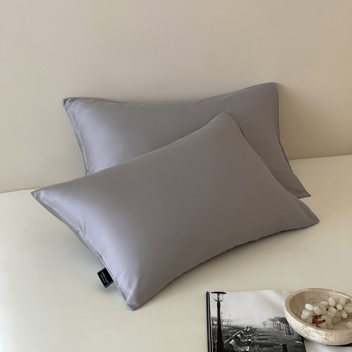 91家纺网 家纺一手货源 找家纺 三味舒屋 2026新款凉风小奢绸60S兰精天丝纯色单品系列-单枕套枕套单件 烟灰色