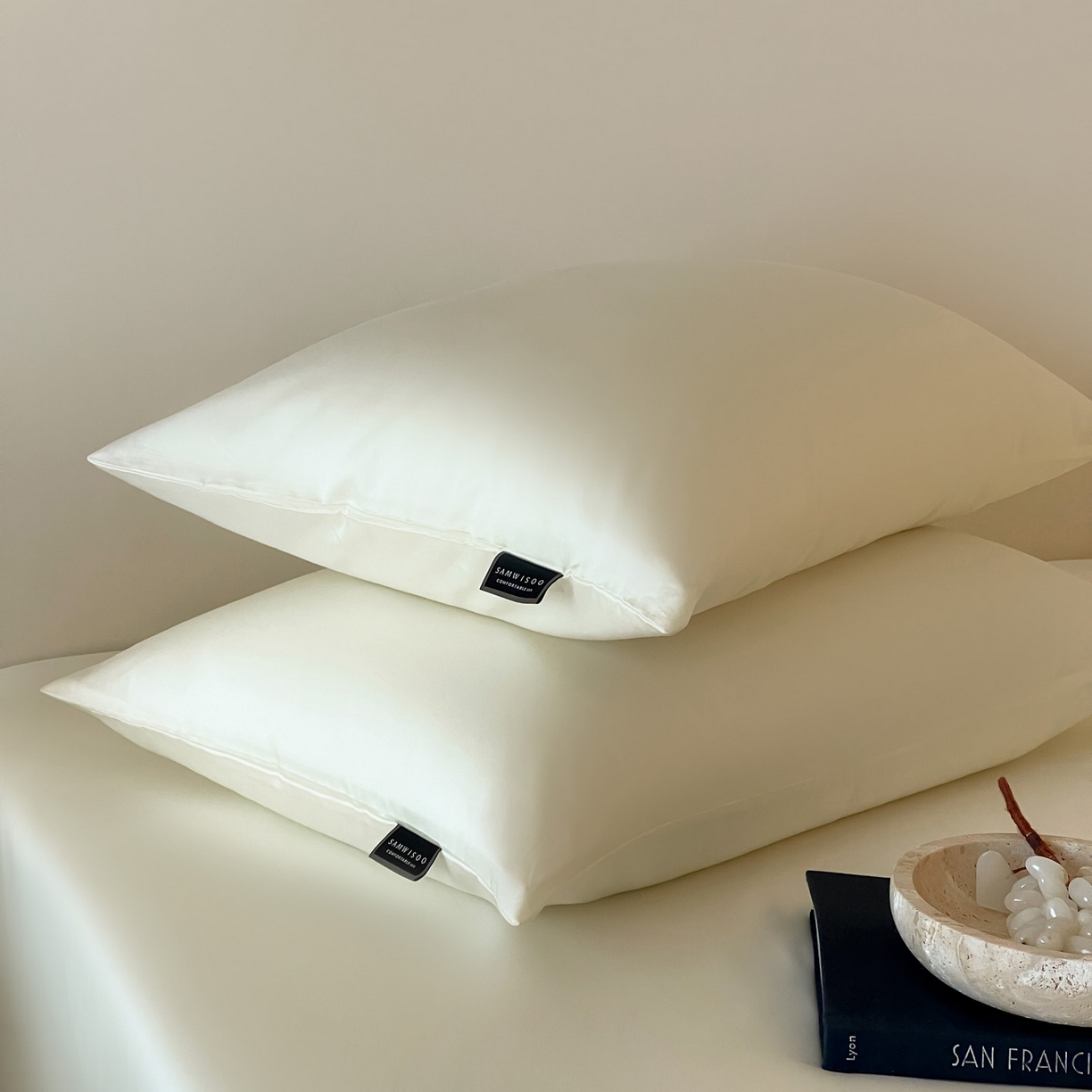 三味舒屋 2026新款凉风小奢绸60S兰精天丝纯色单品系列-单枕套枕套单件 珍珠白