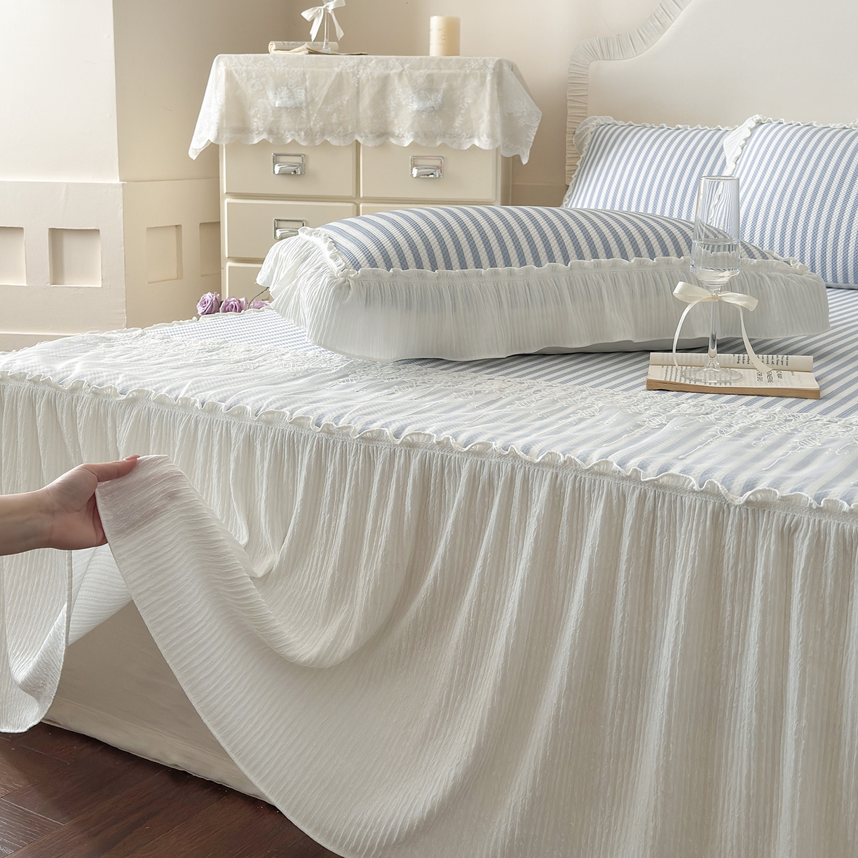 91家纺网 家纺一手货源 找家纺 乐朵家居 2026新款 爱丽丝（加厚复合） 凉豆豆凉席三件套 蓝