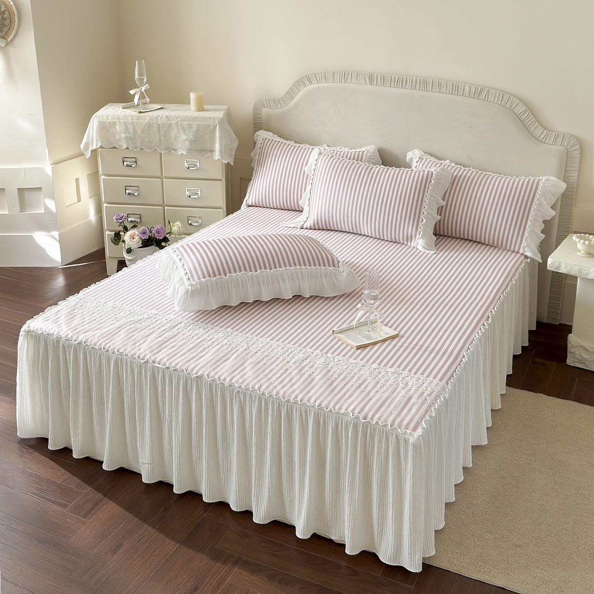 91家纺网 家纺一手货源 找家纺 乐朵家居 2026新款 爱丽丝（加厚复合） 凉豆豆凉席三件套 豆粉