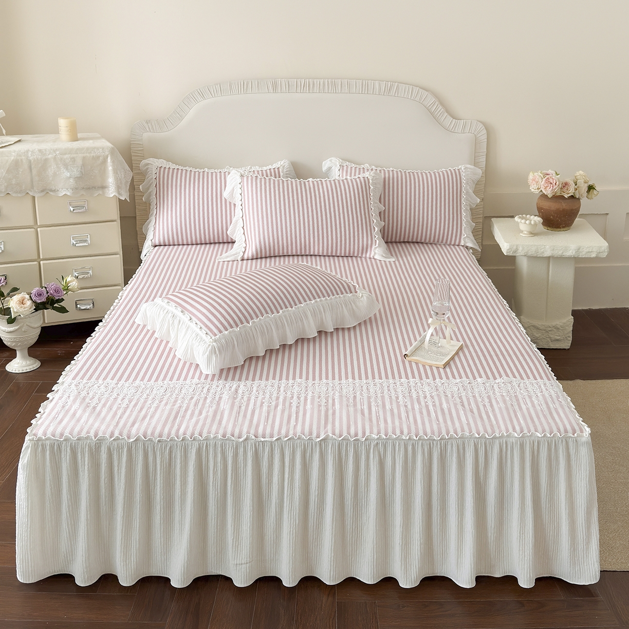 91家纺网 家纺一手货源 找家纺 乐朵家居 2026新款 爱丽丝（加厚复合） 凉豆豆凉席三件套 豆粉