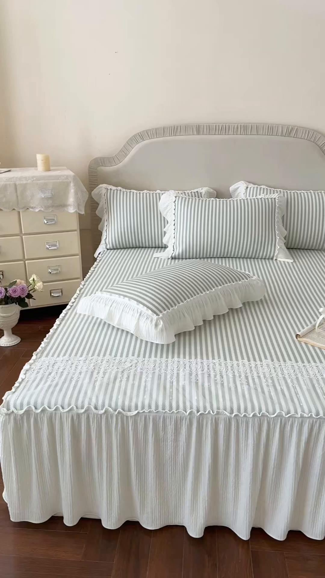 91家纺网 家纺一手货源 找家纺 乐朵家居 2026新款 爱丽丝（加厚复合） 凉豆豆凉席三件套 绿