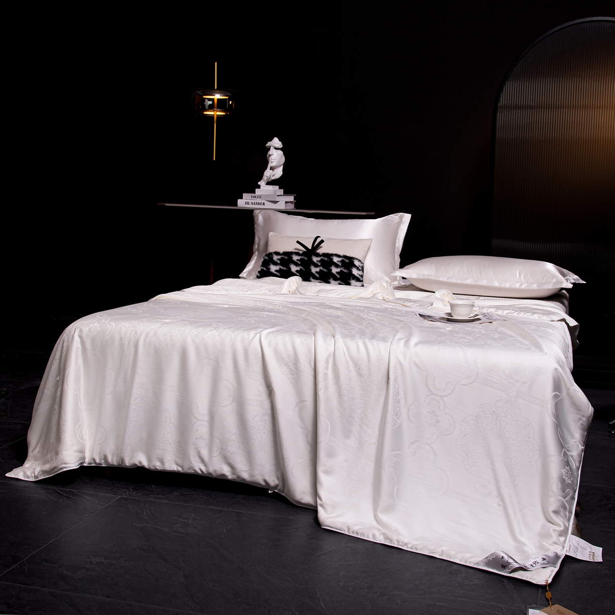 91家纺网 家纺一手货源 找家纺 合欢（原天一阁） 2026春夏新款60支贡缎提花竹棉100%蚕丝夏被春秋被 珍珠白