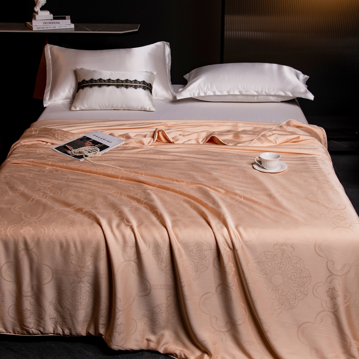 91家纺网 家纺一手货源 找家纺 合欢（原天一阁） 2026春夏新款60支贡缎提花竹棉100%蚕丝夏被春秋被 香槟金