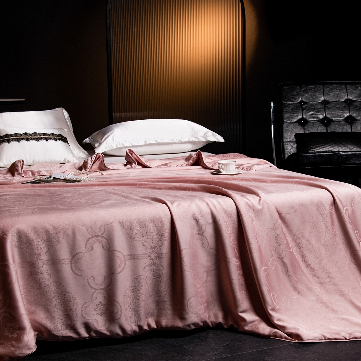 91家纺网 家纺一手货源 找家纺 合欢（原天一阁） 2026春夏新款60支贡缎提花竹棉100%蚕丝夏被春秋被 豆沙