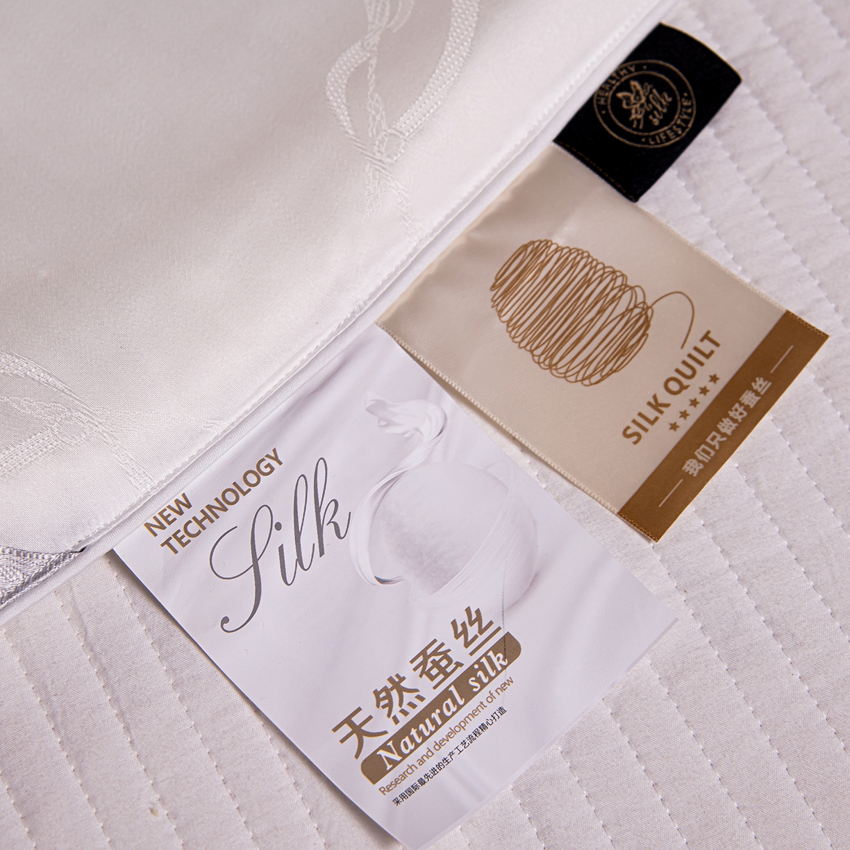 91家纺网 家纺一手货源 找家纺 合欢（原天一阁） 2026春夏新款60支贡缎提花竹棉100%蚕丝夏被春秋被 珍珠白