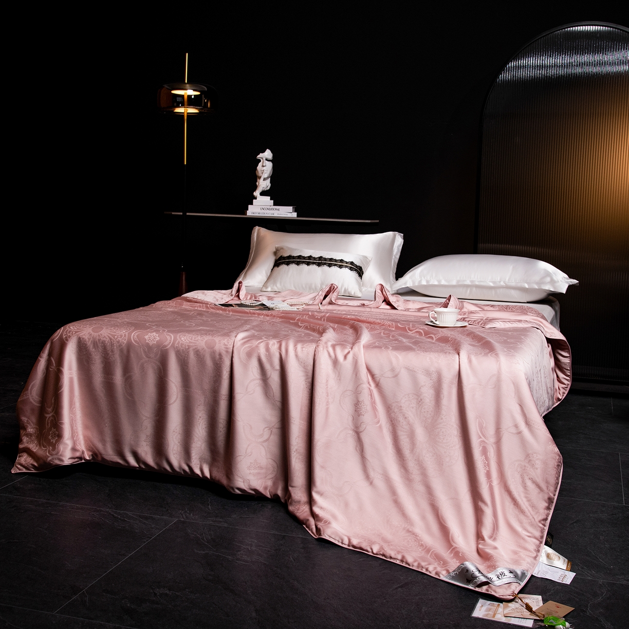 91家纺网 家纺一手货源 找家纺 合欢（原天一阁） 2026春夏新款60支贡缎提花竹棉100%蚕丝夏被春秋被 豆沙