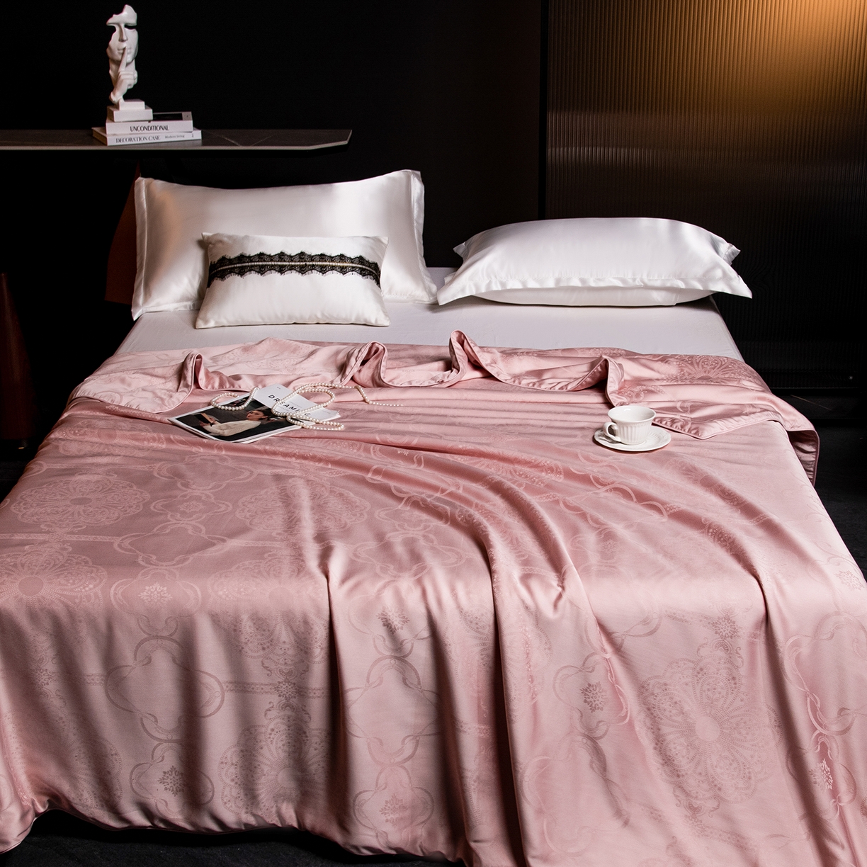 91家纺网 家纺一手货源 找家纺 合欢（原天一阁） 2026春夏新款60支贡缎提花竹棉100%蚕丝夏被春秋被 豆沙