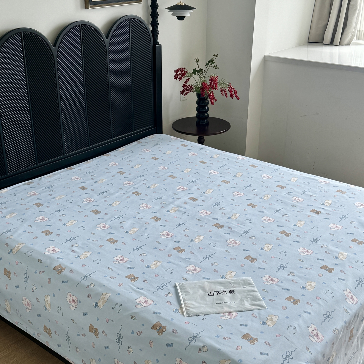 91家纺网 家纺一手货源 找家纺 一隅花田 2026新款竹感纤维双经双纬高密度四季软布席全棉花边款老粗布 海盐小熊