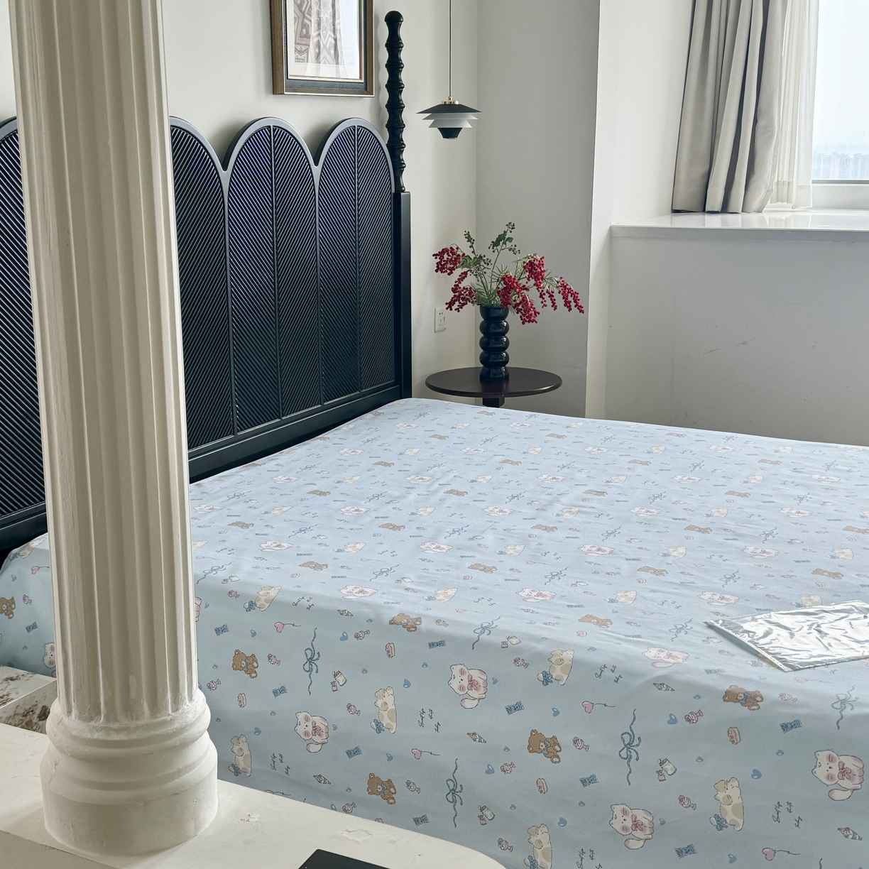 91家纺网 家纺一手货源 找家纺 一隅花田 2026新款竹感纤维双经双纬高密度四季软布席全棉花边款老粗布 海盐小熊