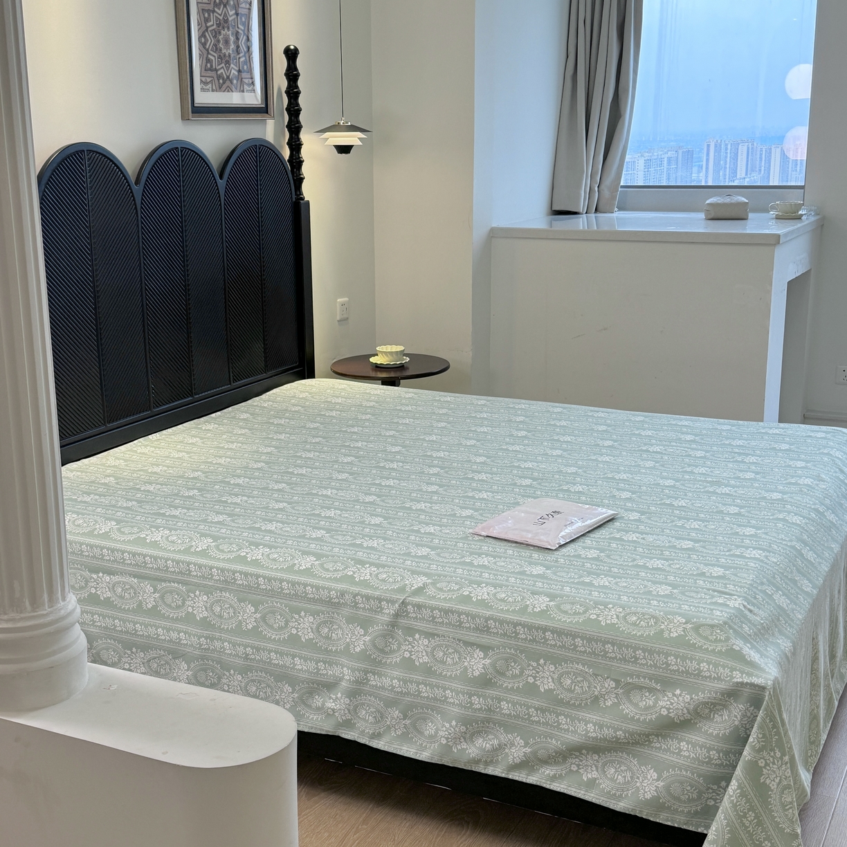 91家纺网 家纺一手货源 找家纺 一隅花田 2026新款竹感纤维双经双纬高密度四季软布席全棉花边款老粗布 莫兰迪