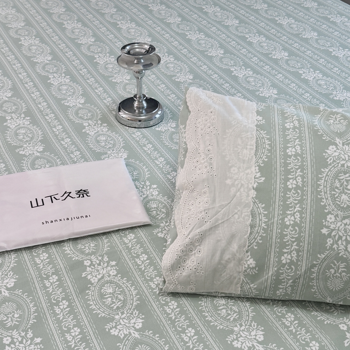 91家纺网 家纺一手货源 找家纺 一隅花田 2026新款竹感纤维双经双纬高密度四季软布席全棉花边款老粗布 莫兰迪