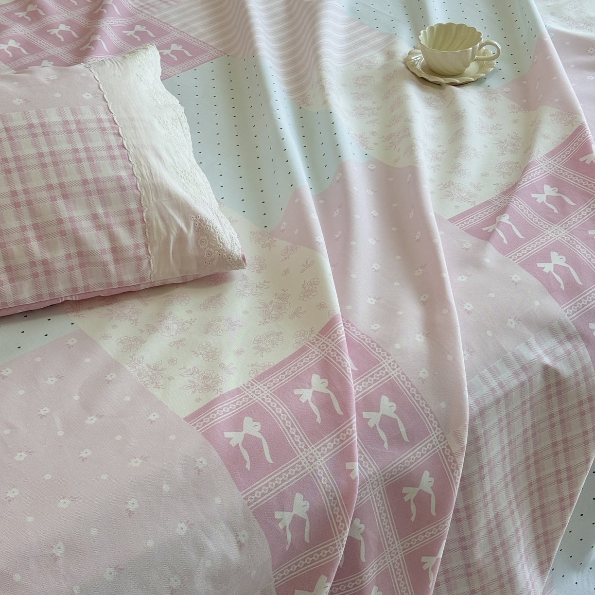 91家纺网 家纺一手货源 找家纺 一隅花田 2026新款竹感纤维双经双纬高密度四季软布席全棉花边款老粗布 奶油可可