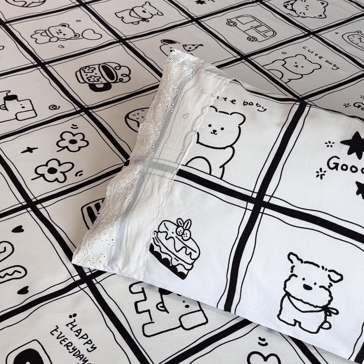 91家纺网 家纺一手货源 找家纺 一隅花田 2026新款竹感纤维双经双纬高密度四季软布席全棉花边款老粗布 童话