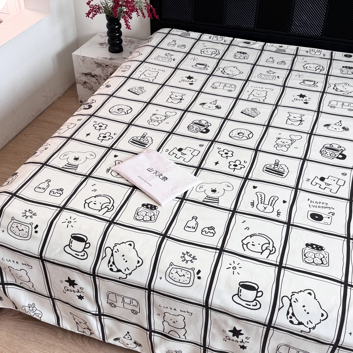 91家纺网 家纺一手货源 找家纺 一隅花田 2026新款竹感纤维双经双纬高密度四季软布席全棉花边款老粗布 童话