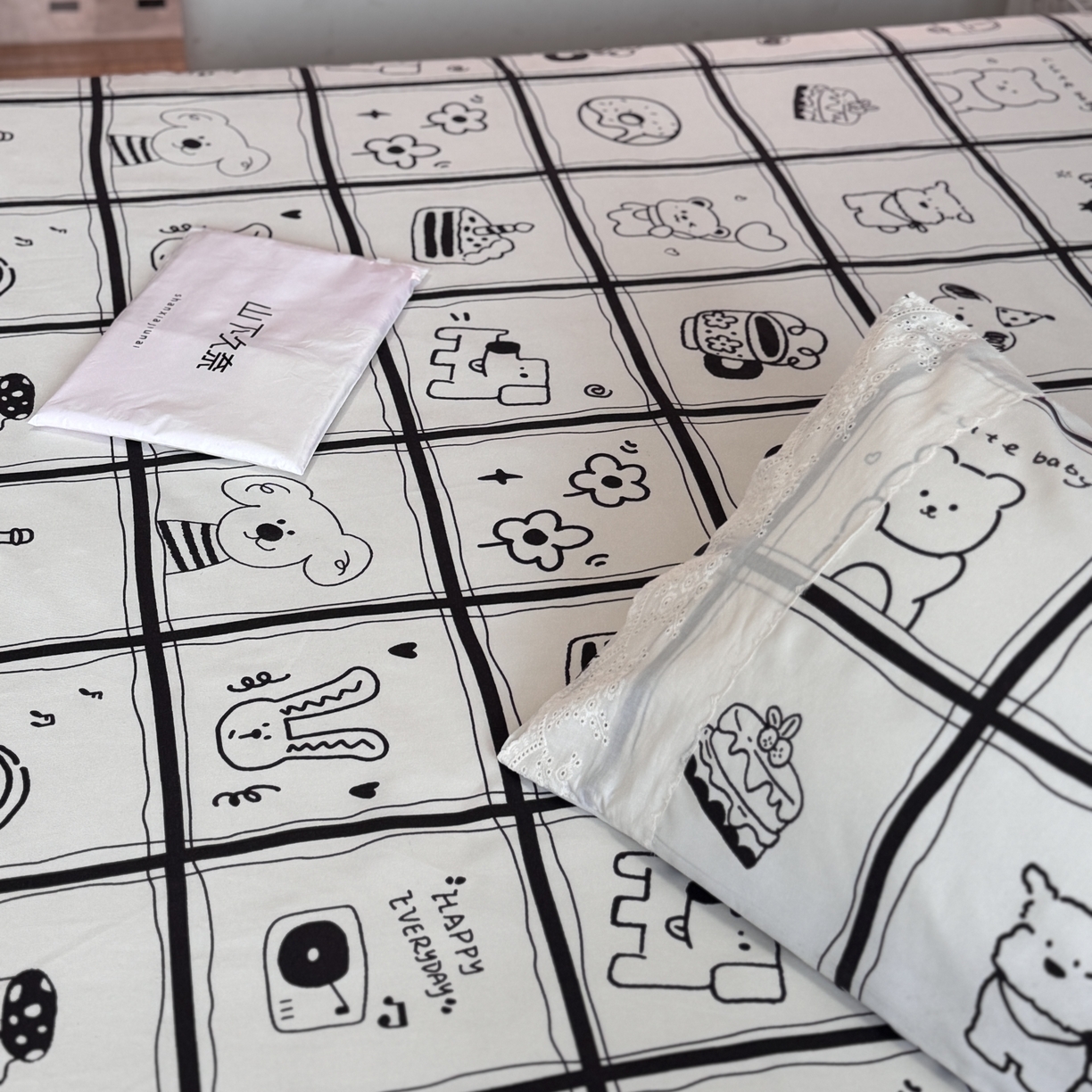 91家纺网 家纺一手货源 找家纺 一隅花田 2026新款竹感纤维双经双纬高密度四季软布席全棉花边款老粗布 童话