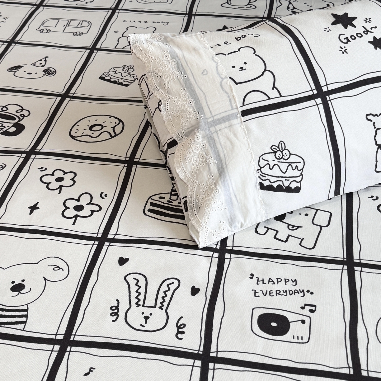 91家纺网 家纺一手货源 找家纺 一隅花田 2026新款竹感纤维双经双纬高密度四季软布席全棉花边款老粗布 童话