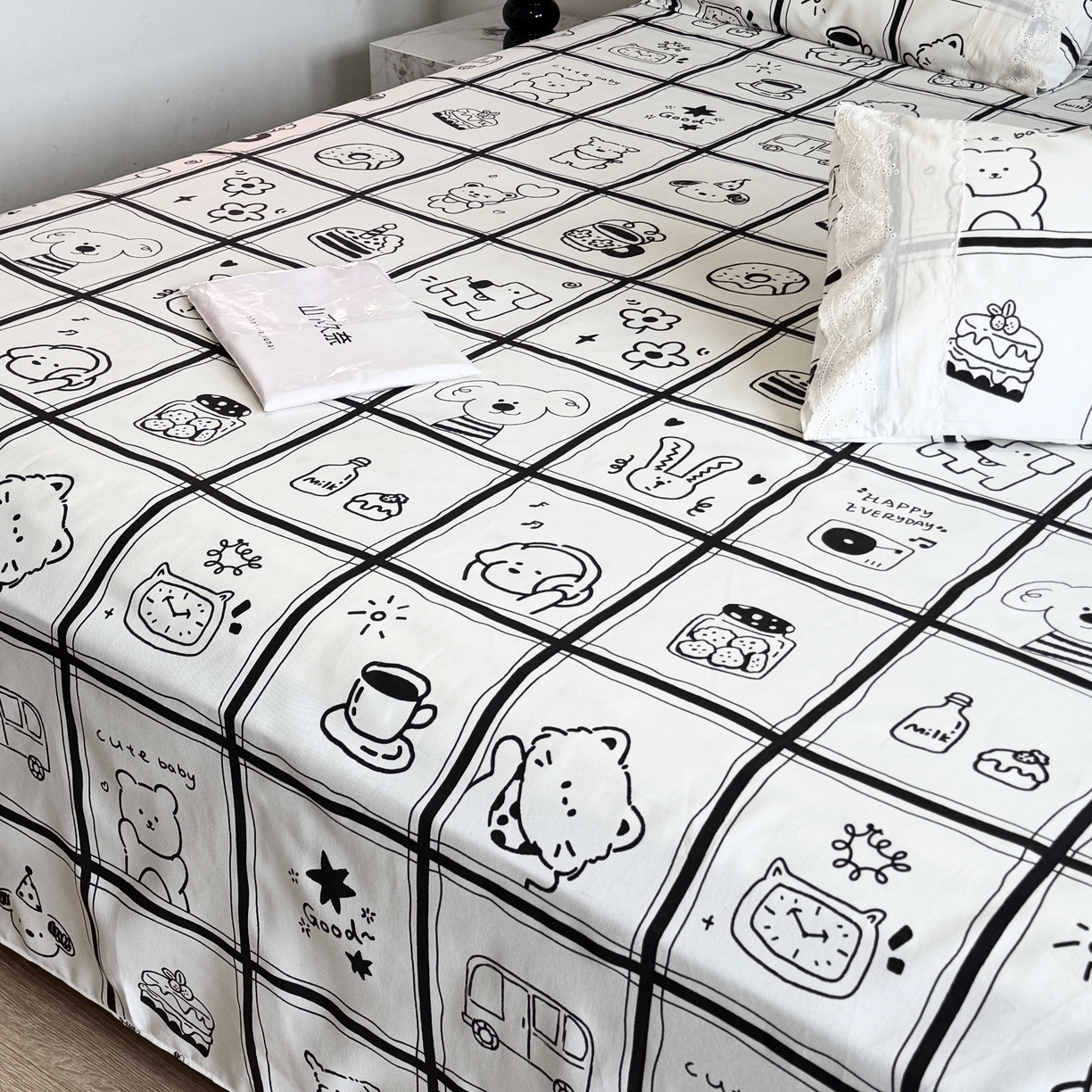 91家纺网 家纺一手货源 找家纺 一隅花田 2026新款竹感纤维双经双纬高密度四季软布席全棉花边款老粗布 童话