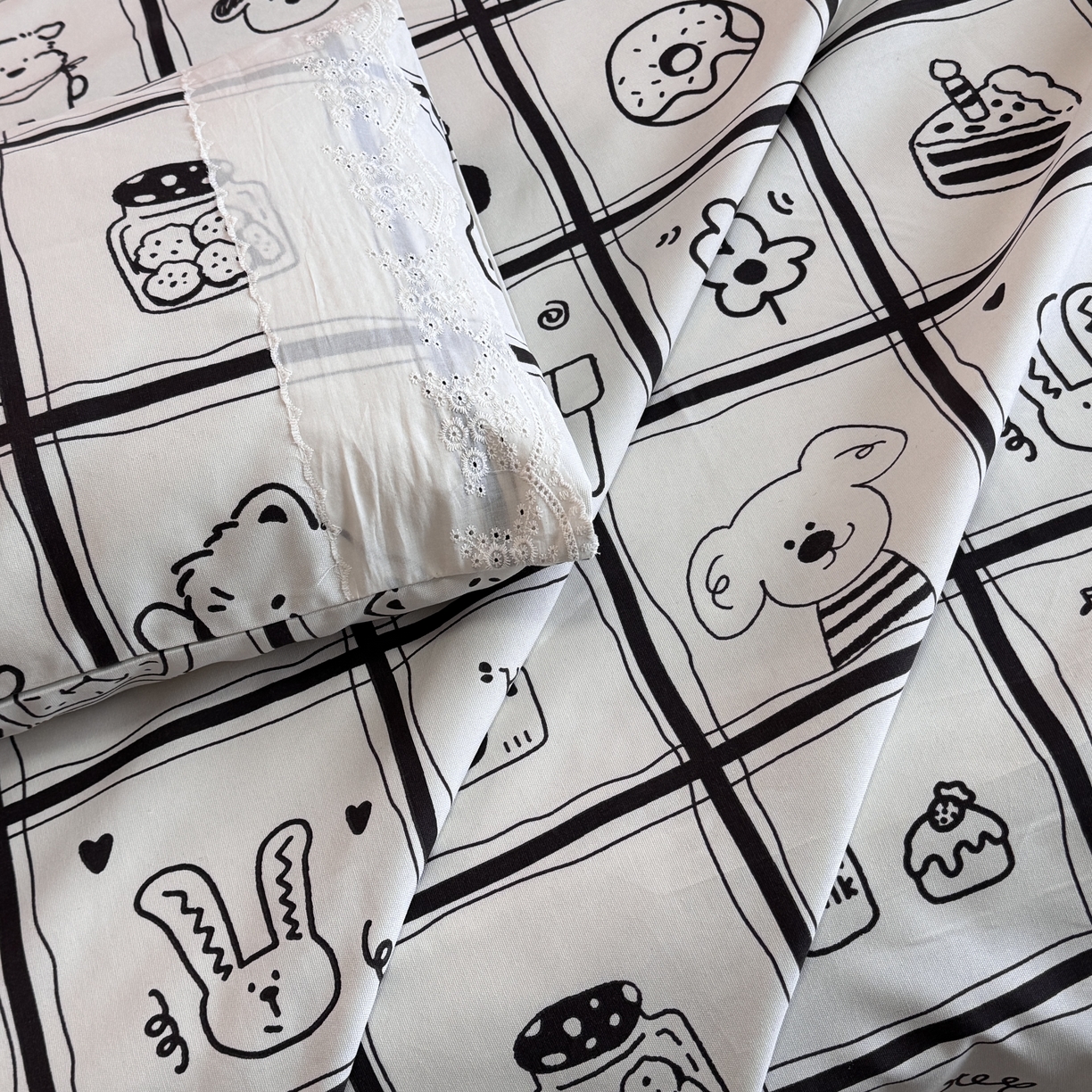 91家纺网 家纺一手货源 找家纺 一隅花田 2026新款竹感纤维双经双纬高密度四季软布席全棉花边款老粗布 童话