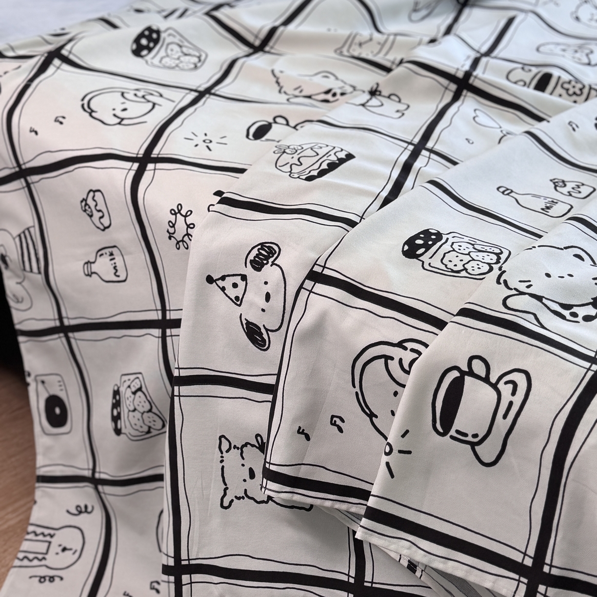 91家纺网 家纺一手货源 找家纺 一隅花田 2026新款竹感纤维双经双纬高密度四季软布席全棉花边款老粗布 童话