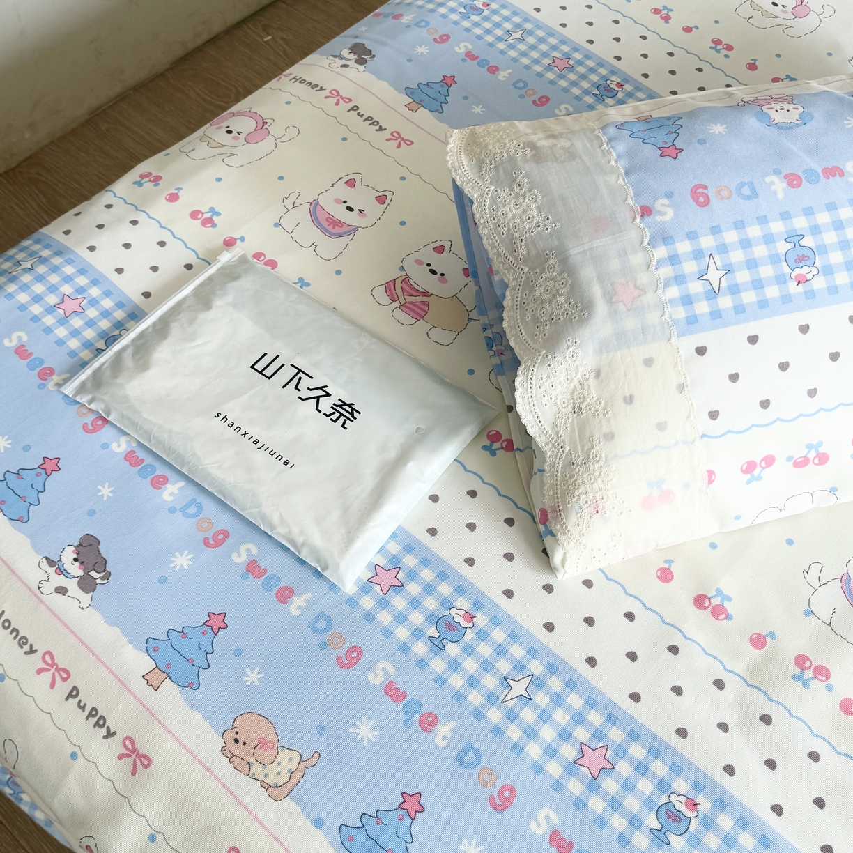 91家纺网 家纺一手货源 找家纺 一隅花田 2026新款竹感纤维双经双纬高密度四季软布席全棉花边款老粗布 汪星人