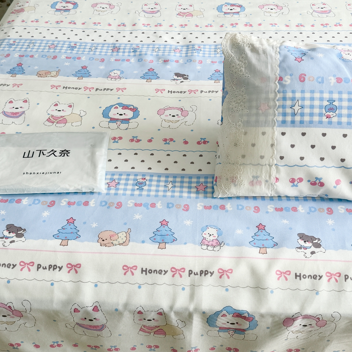 91家纺网 家纺一手货源 找家纺 一隅花田 2026新款竹感纤维双经双纬高密度四季软布席全棉花边款老粗布 汪星人