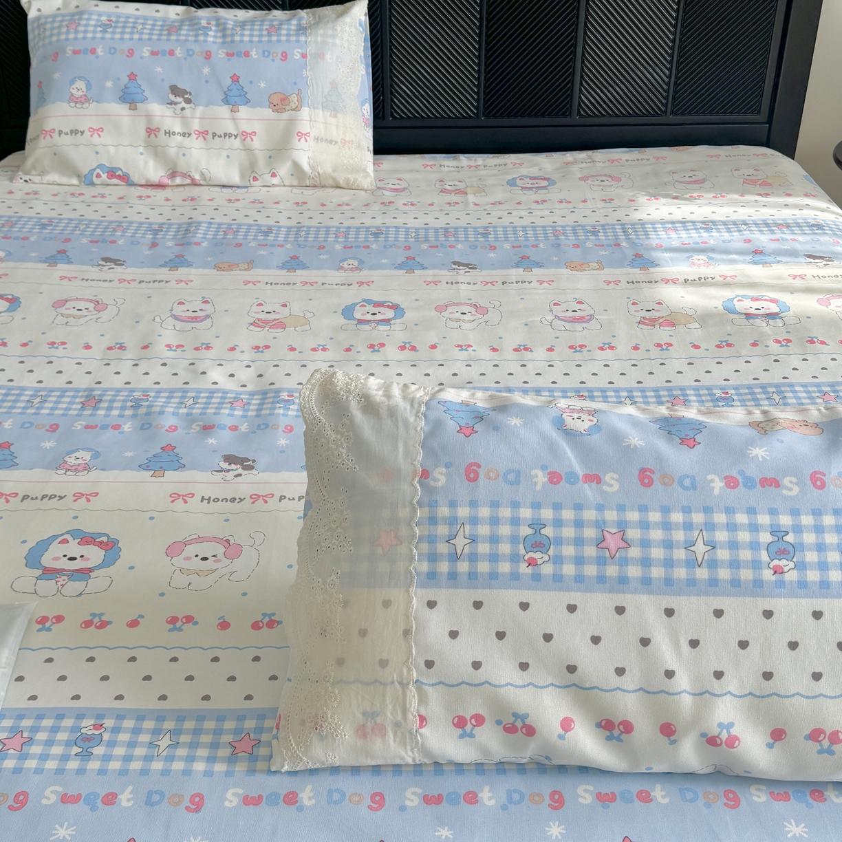 91家纺网 家纺一手货源 找家纺 一隅花田 2026新款竹感纤维双经双纬高密度四季软布席全棉花边款老粗布 汪星人