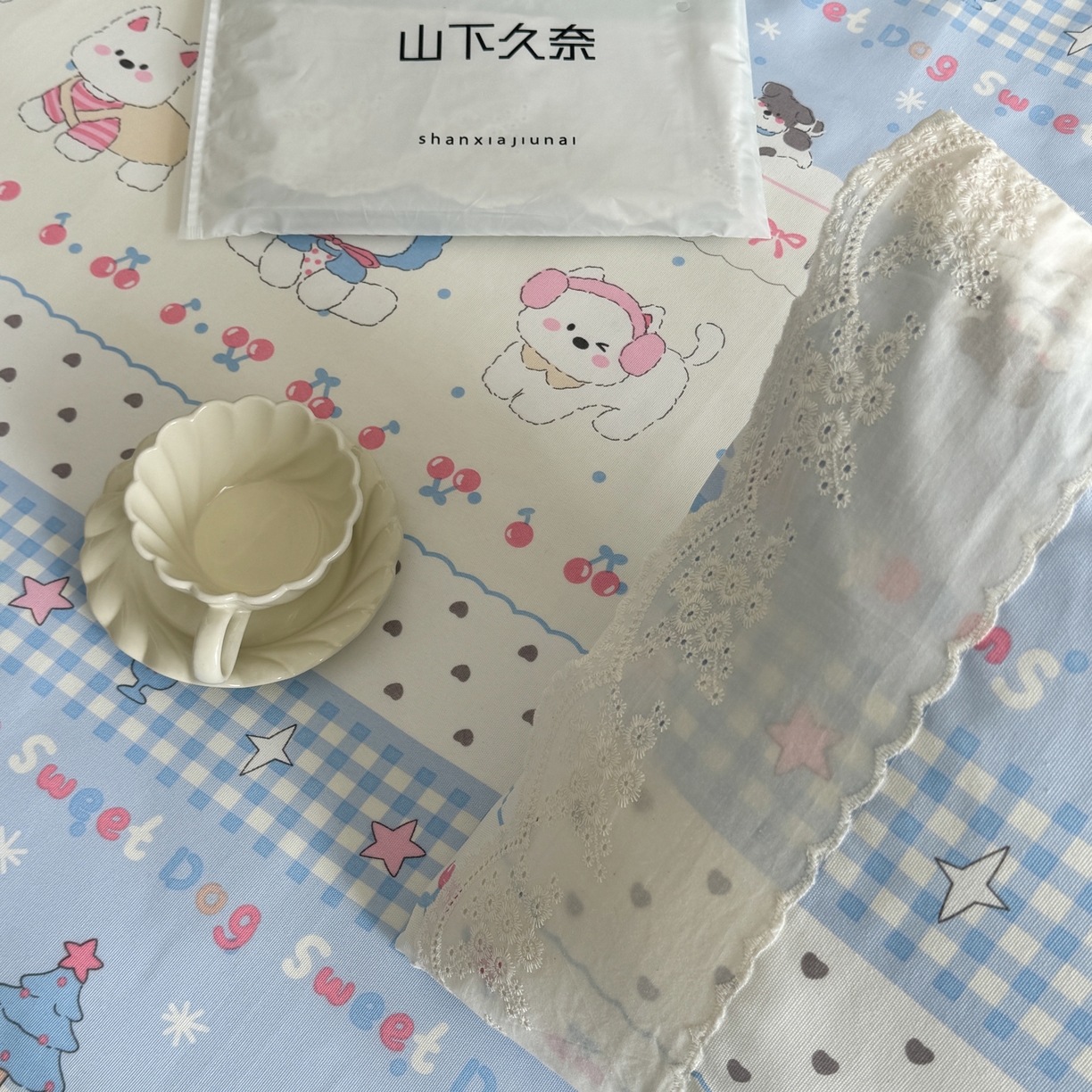 91家纺网 家纺一手货源 找家纺 一隅花田 2026新款竹感纤维双经双纬高密度四季软布席全棉花边款老粗布 汪星人