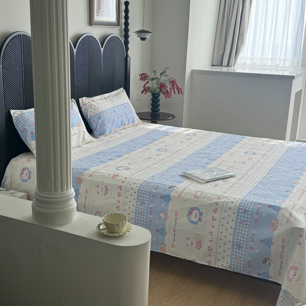 91家纺网 家纺一手货源 找家纺 一隅花田 2026新款竹感纤维双经双纬高密度四季软布席全棉花边款老粗布 汪星人