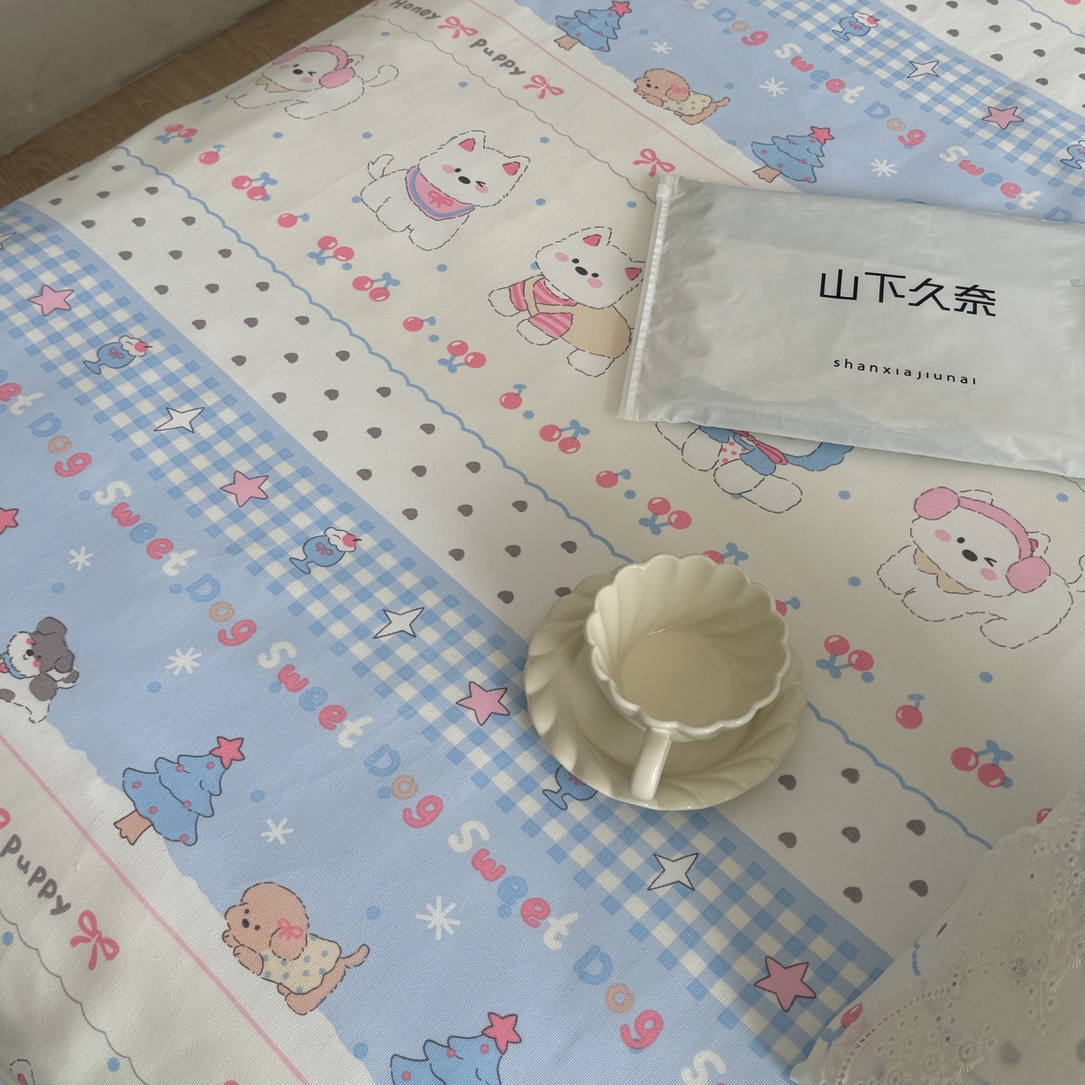 91家纺网 家纺一手货源 找家纺 一隅花田 2026新款竹感纤维双经双纬高密度四季软布席全棉花边款老粗布 汪星人